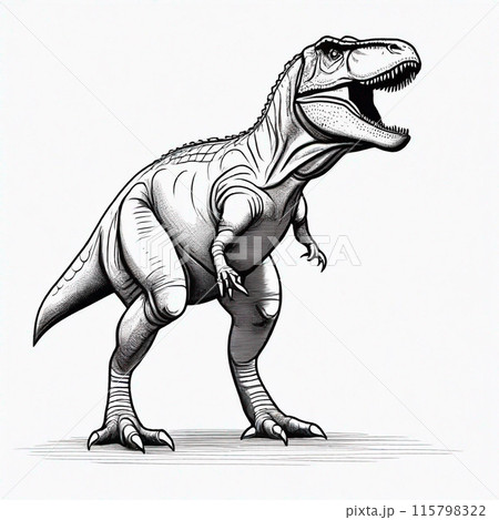白黒イラストのティラノザウルスのイラスト素材 [115798322] - PIXTA