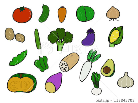 ゆるい手描きイラスト 野菜のセットのイラスト素材 [115843705] - PIXTA