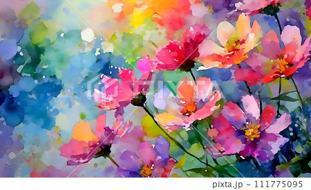 カラフルな花（水彩画風）のイラスト素材 [111775095] - PIXTA