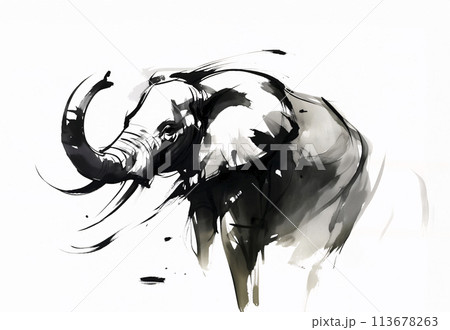 象の水墨画のイラスト素材 [113678263] - PIXTA