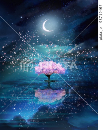 桜 夜桜 月の写真素材 - PIXTA
