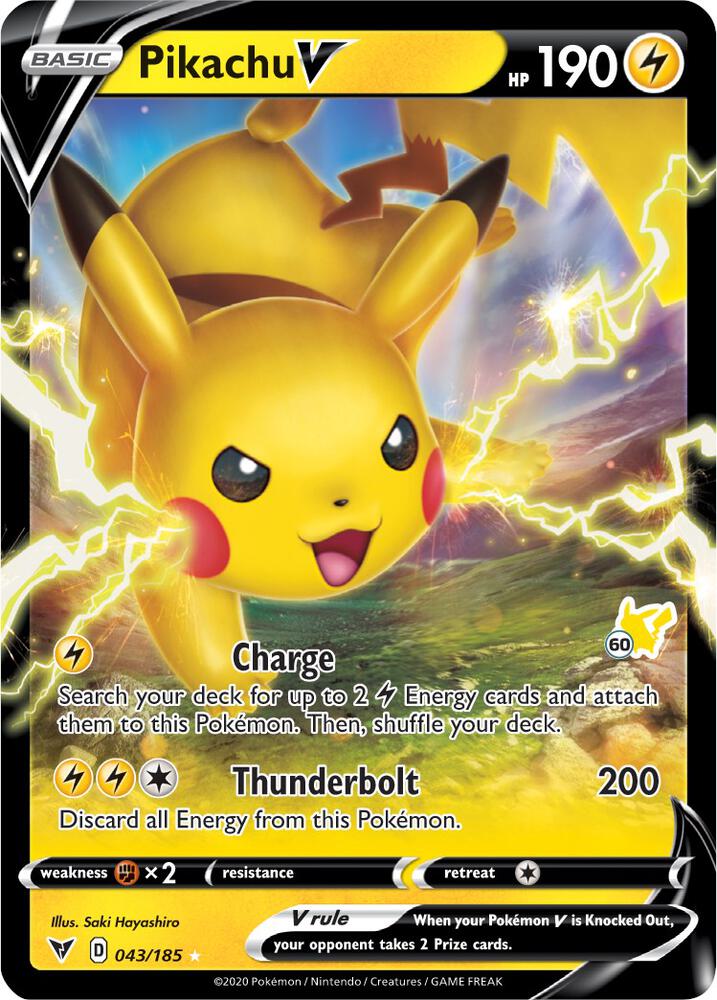 Pikachu V - 043/185 (#60 Pikachu Stamped) - Battle Academy 2022