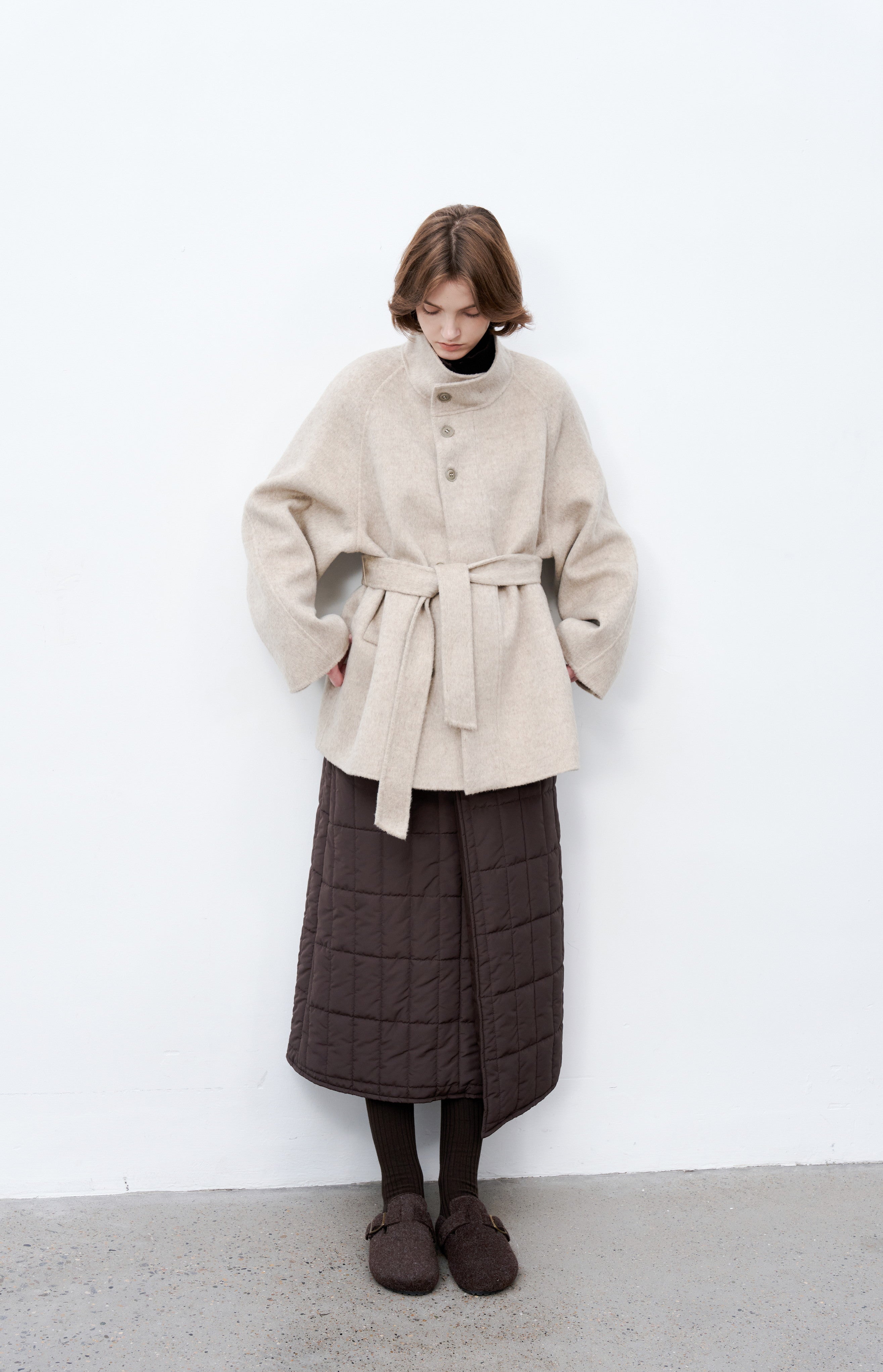 FEATHER WOOL MIDI COAT / フェザーウールミドルコート