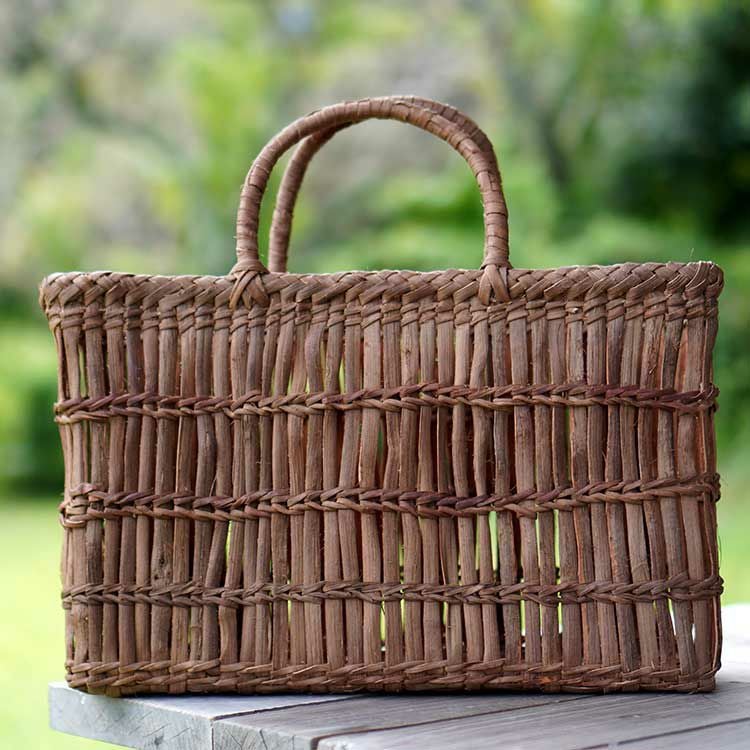 国産】山ぶどう 網代編み手提げ籠バッグ 内布付（幅広） | 虎斑竹専門
