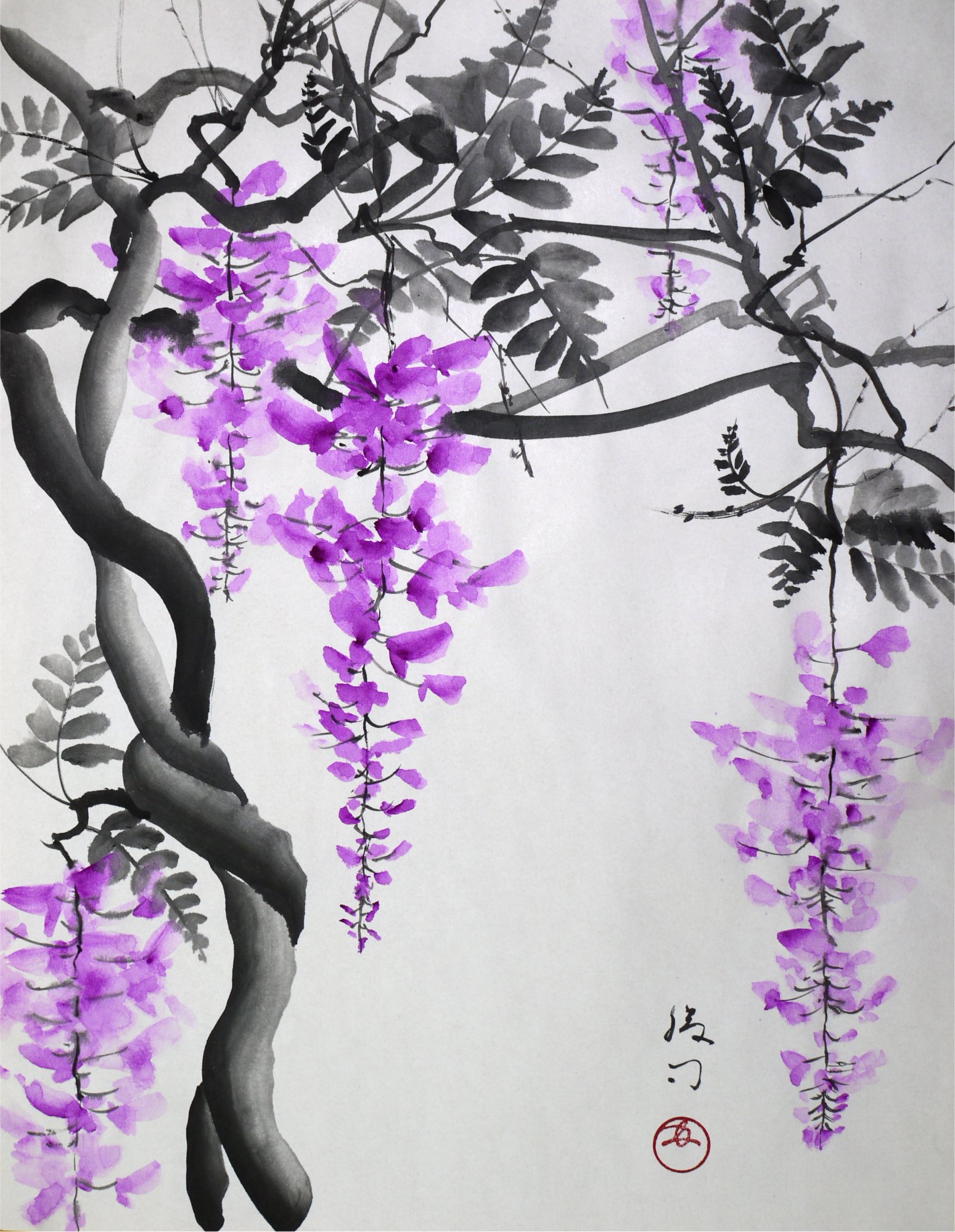 無料の10分水墨画、「#8 藤」「#9 八重桜」「#10 シャガ」「#11