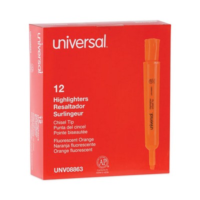 Universal Desk Highlighters, Fluorescent Orange Ink, Chisel Tip