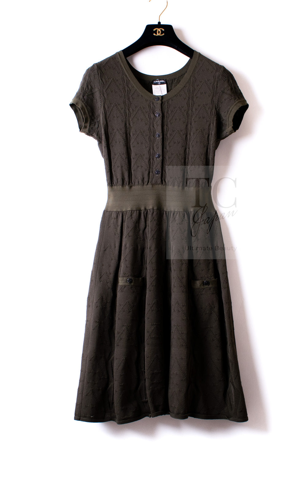 シャネル ワンピース CHANEL ダークオリーブ ポワンテル ニット ココ