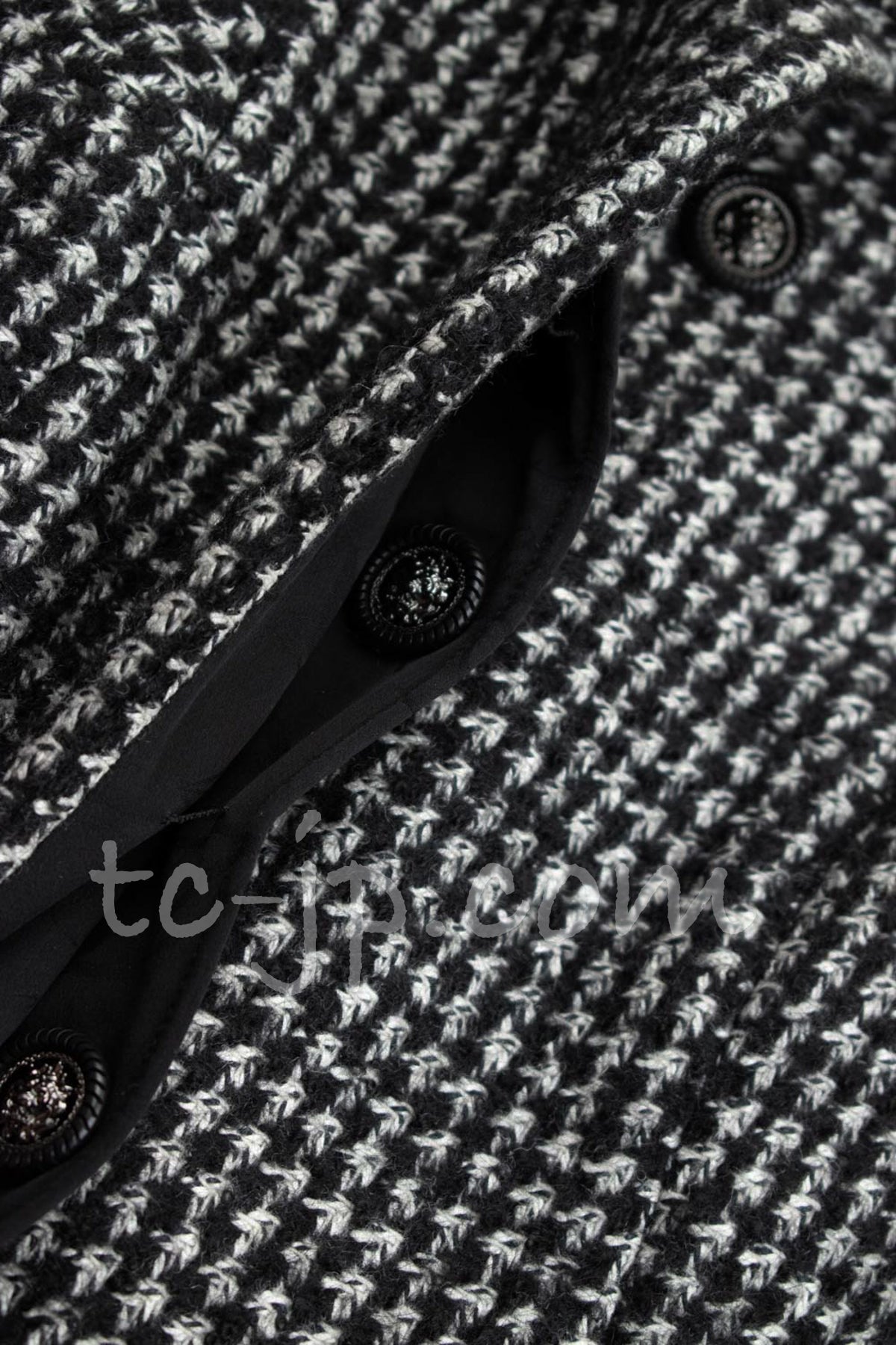 シャネル コート CHANEL ブラック ホワイト ウール シルク ラマ モヘア