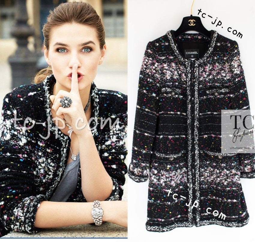 シャネル コート CHANEL ブラック マルチカラー ルサージュ ツイード