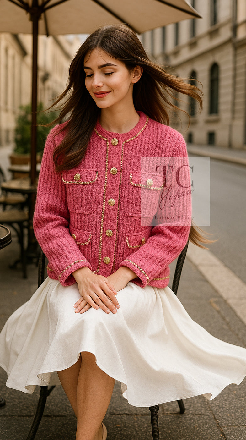 シャネル カーディガン ジャケット CHANEL ピンク ニット ココ ボタン