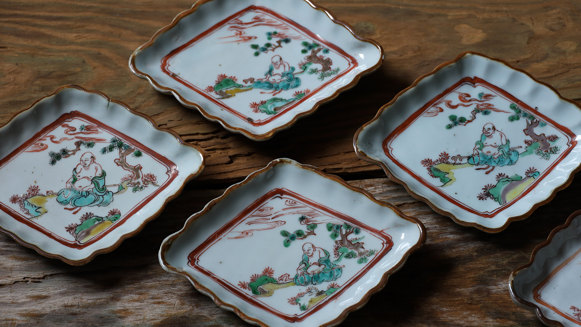 大皿 色絵 赤絵 童 中国 角福 銘 中華 あそび 窯傷 🔶SALE🔶岐阜 秀峰