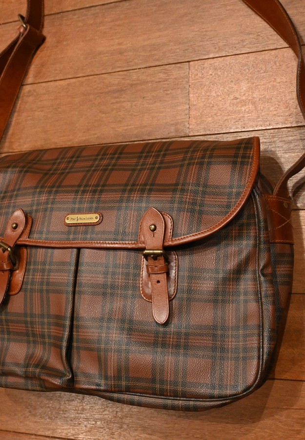 USED 90s ポロラルフローレン PVC×レザー タータンチェック柄の大きめ