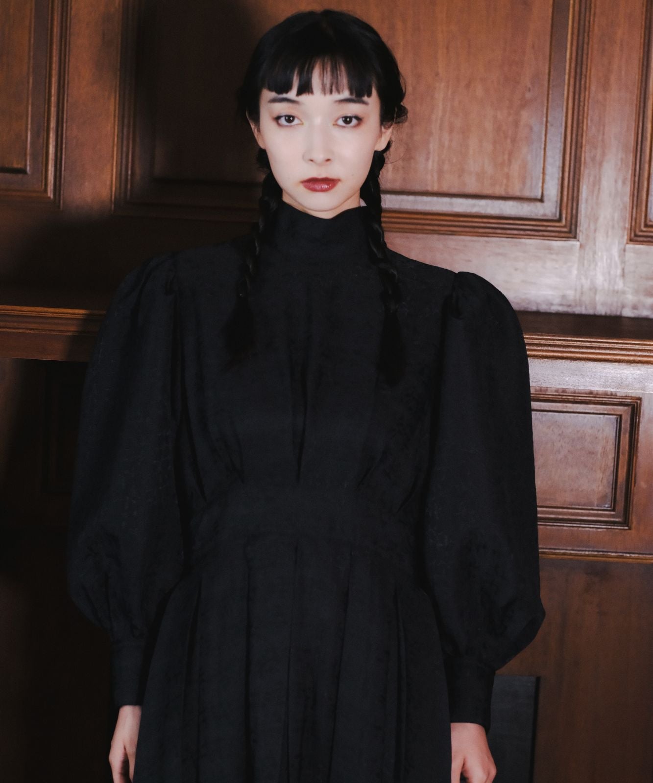 ≪通常販売≫【THE DRESS #50】high neck tuck jacquard onepiece
