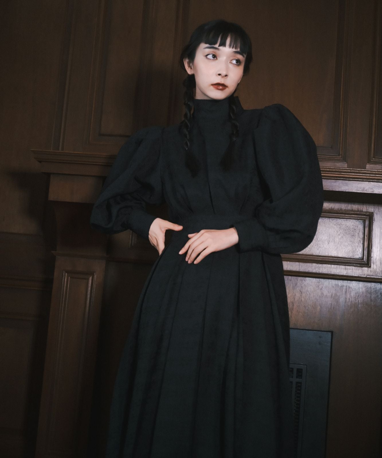 ≪通常販売≫【THE DRESS #50】high neck tuck jacquard onepiece