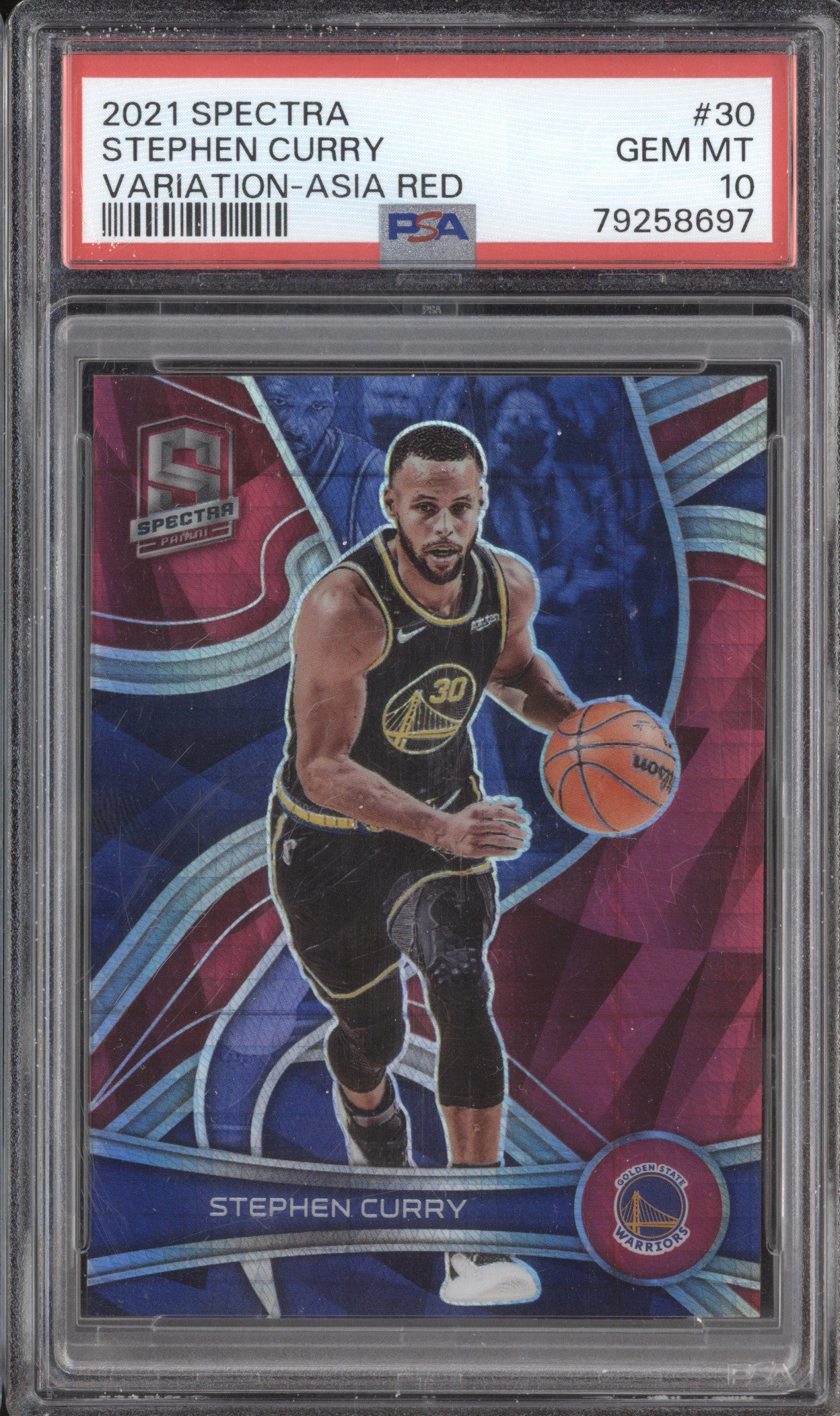 Stephen Curry 2021-22 Panini Spectra 30 Variation Asia Red PSA 10
