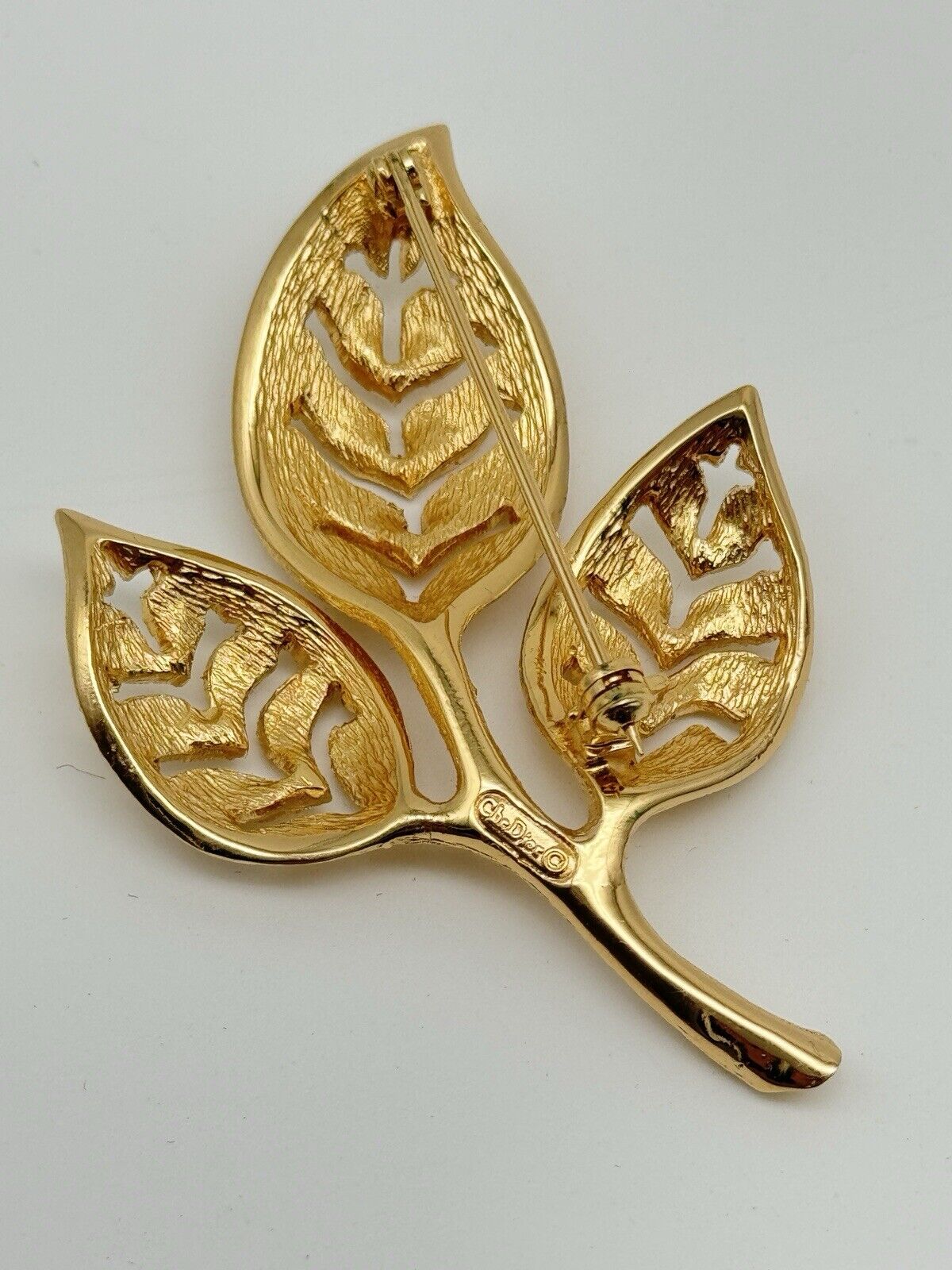 Vintage “DIOR” Brooch SIGNED” Chr. Dior ©️”Leaf Branch Goldtone