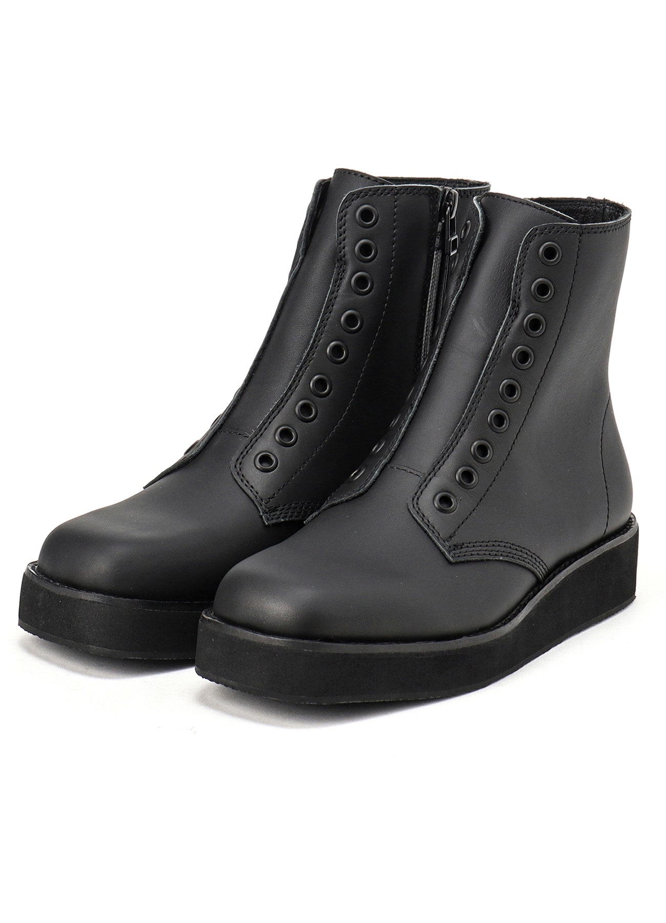 MAT OIL LEATHER SQUARE TOE ZIP BOOTS(23 Black): Vintage｜Special