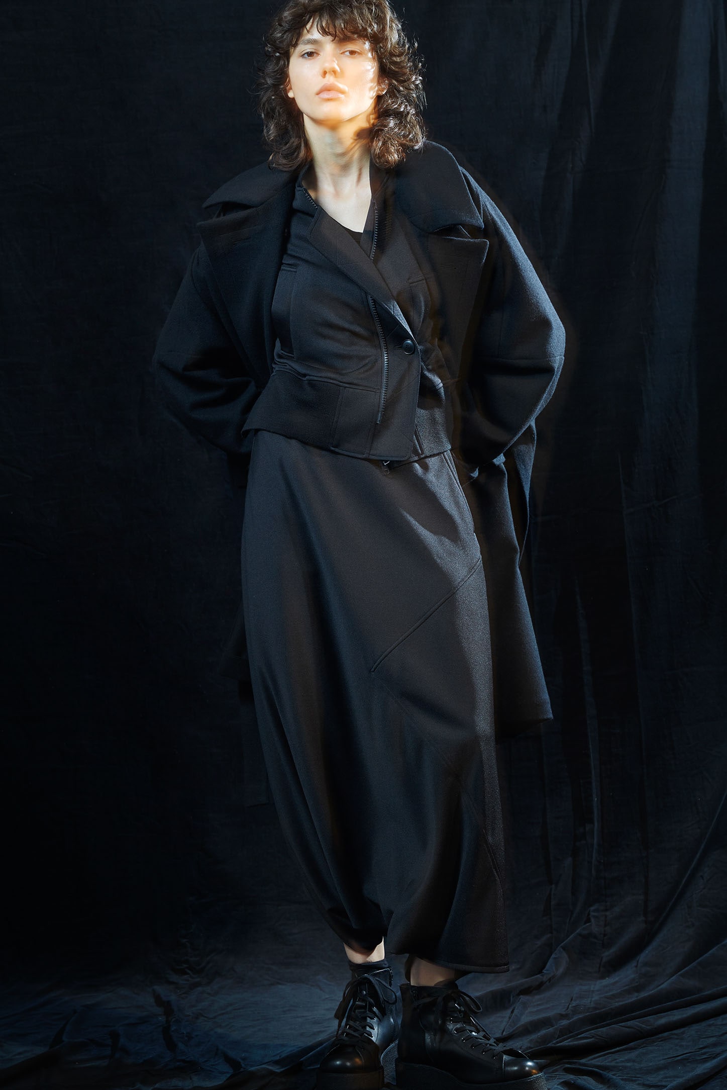 MELTON R-SIDE SLIT COAT(S Black): Soldes｜THE SHOP YOHJI YAMAMOTO