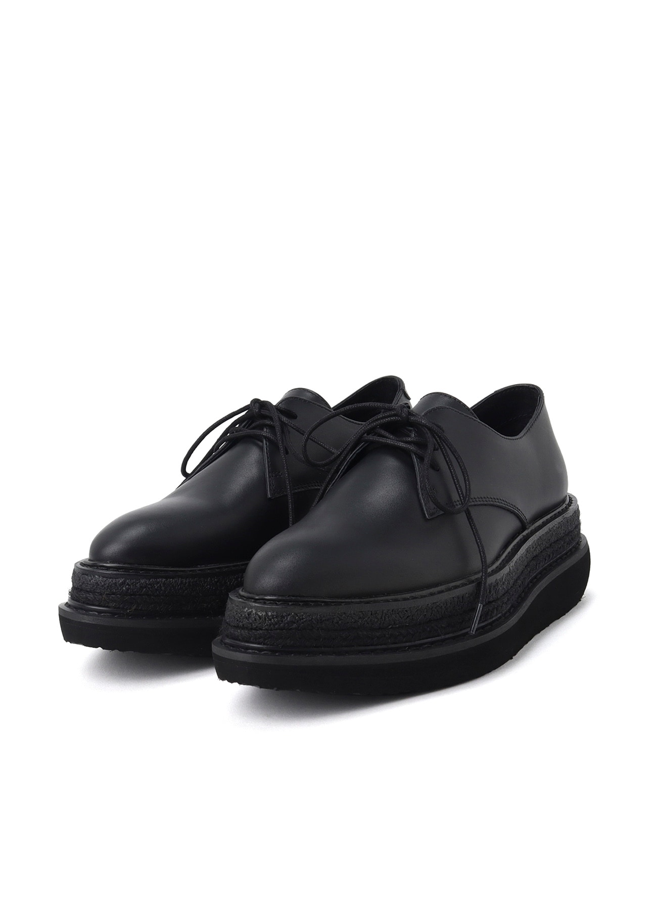 SMOOTH LEATHER BLK FLATFORM PLAIN TOE SHOES(23 Black): Yohji