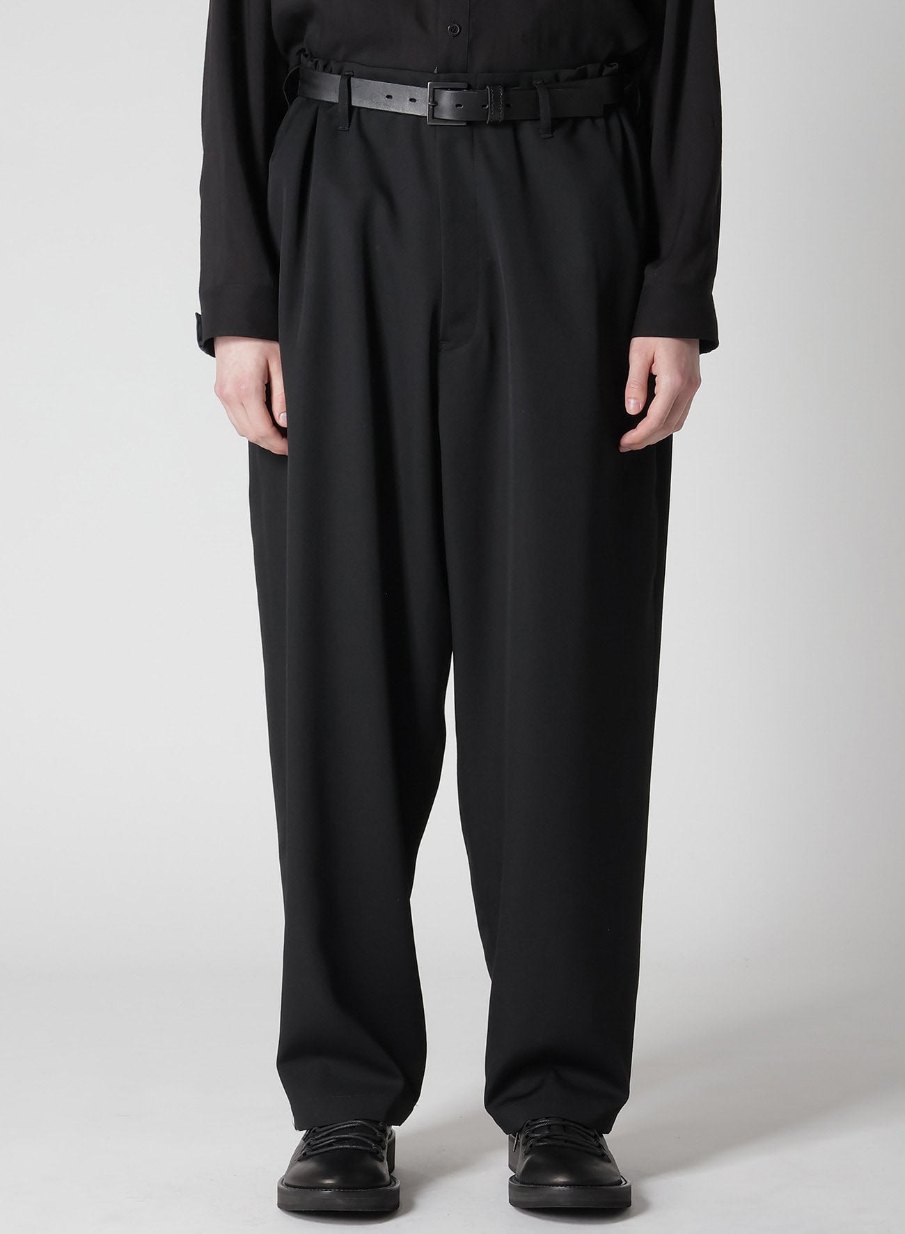 WOOL GABARDINE SIDE TUCK PANTS(S BLACK): Soldes｜THE SHOP YOHJI