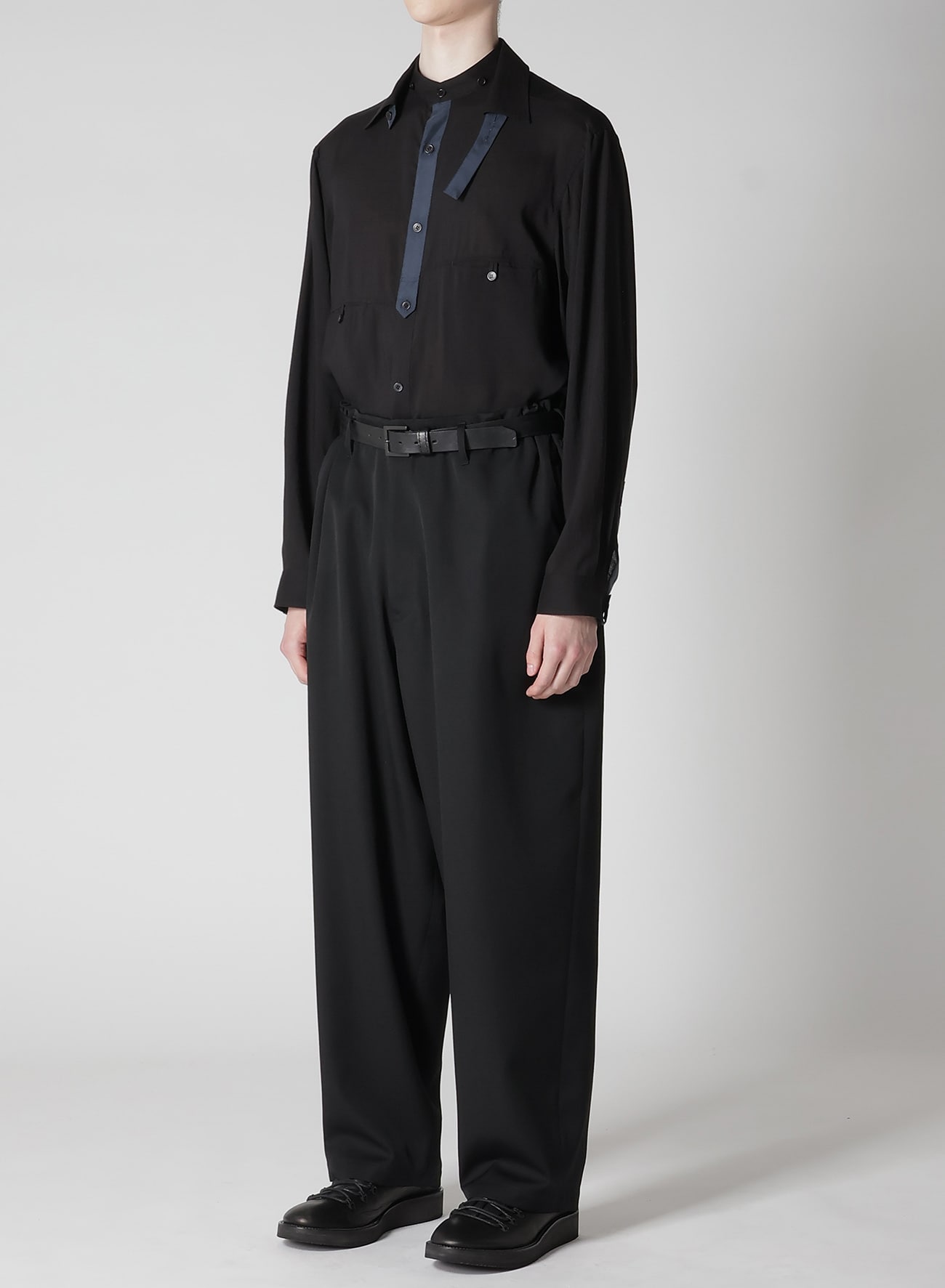 WOOL GABARDINE SIDE TUCK PANTS(S BLACK): Soldes｜THE SHOP YOHJI