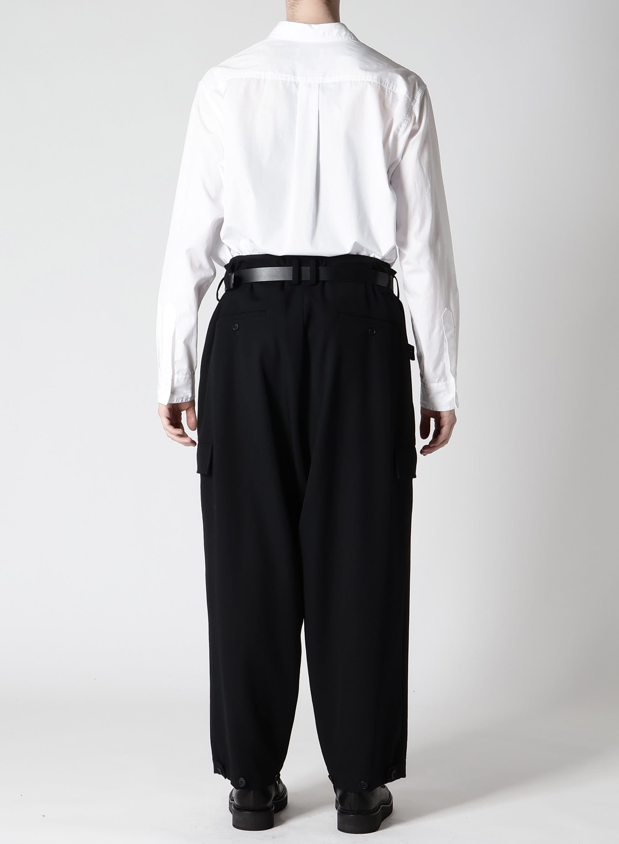 WOOL GABARDINE TAB WIDE PANTS(S BLACK): Vintage｜Special Price