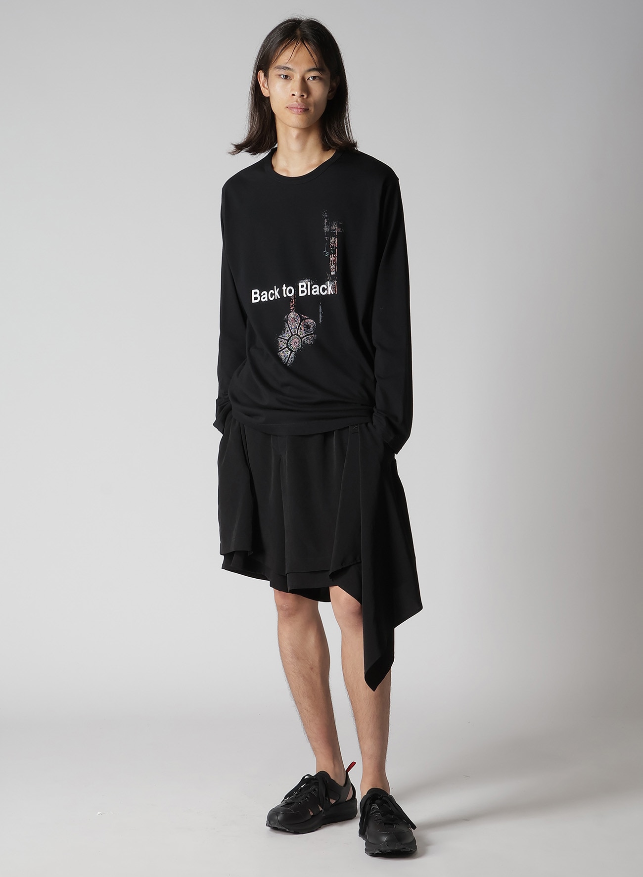 PLAIN STITCH LONG SLEEVE PRINT TEE(M Black): Yohji Yamamoto POUR