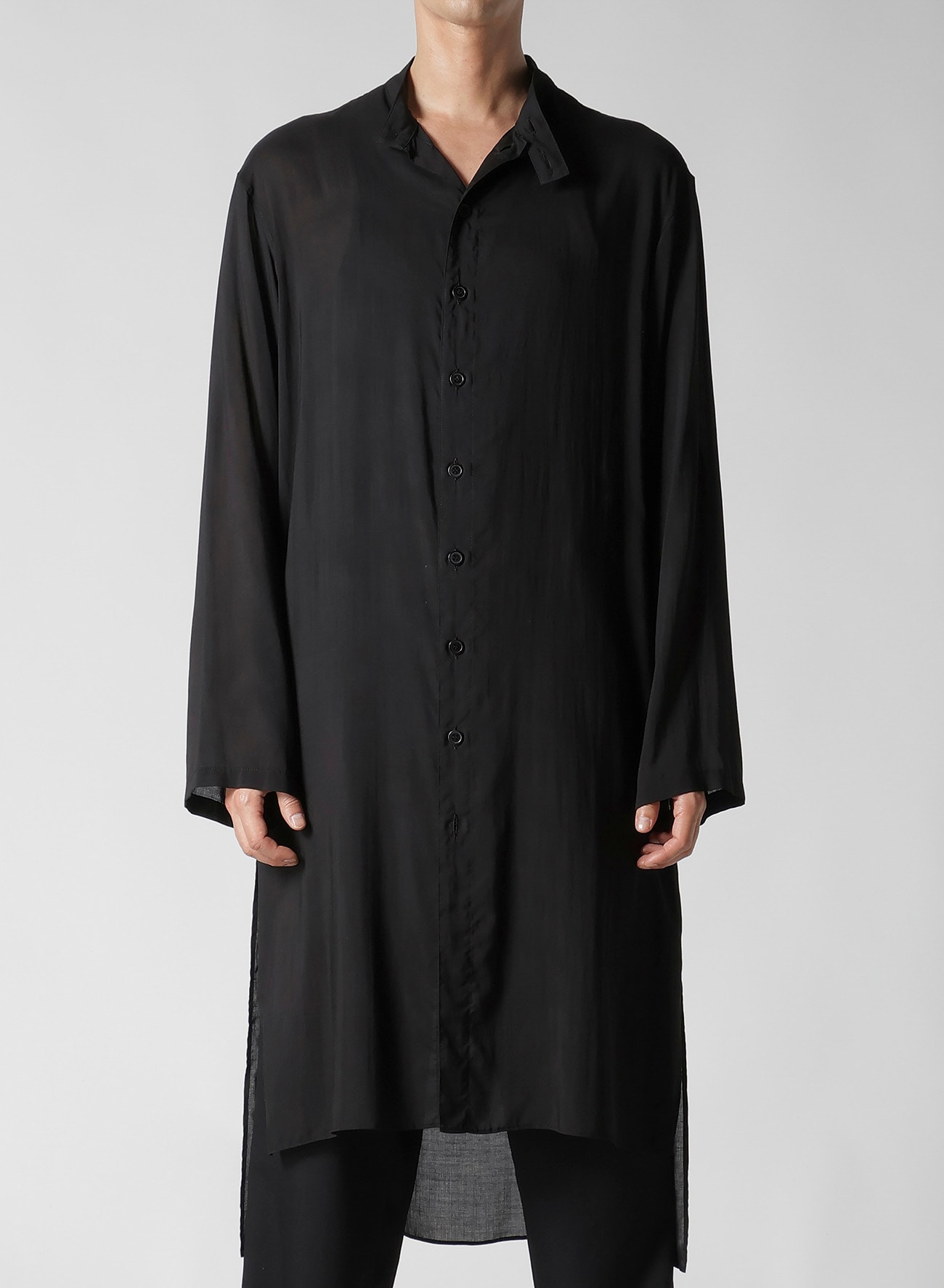 80 MODAL LOAN STAND COLLAR LONG BLOUSE(XS Black): Vintage｜Special