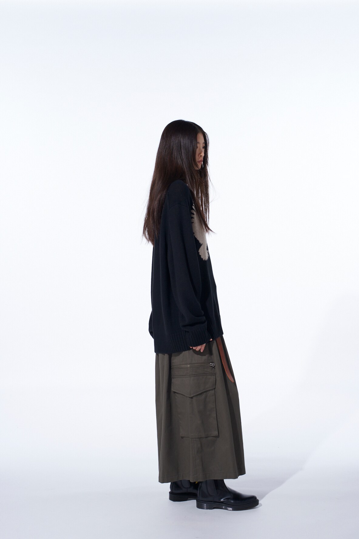 7G WOOL-BLEND INTARSIA CROW-PATTERN HIGH NECK KNIT(M Black): S'YTE