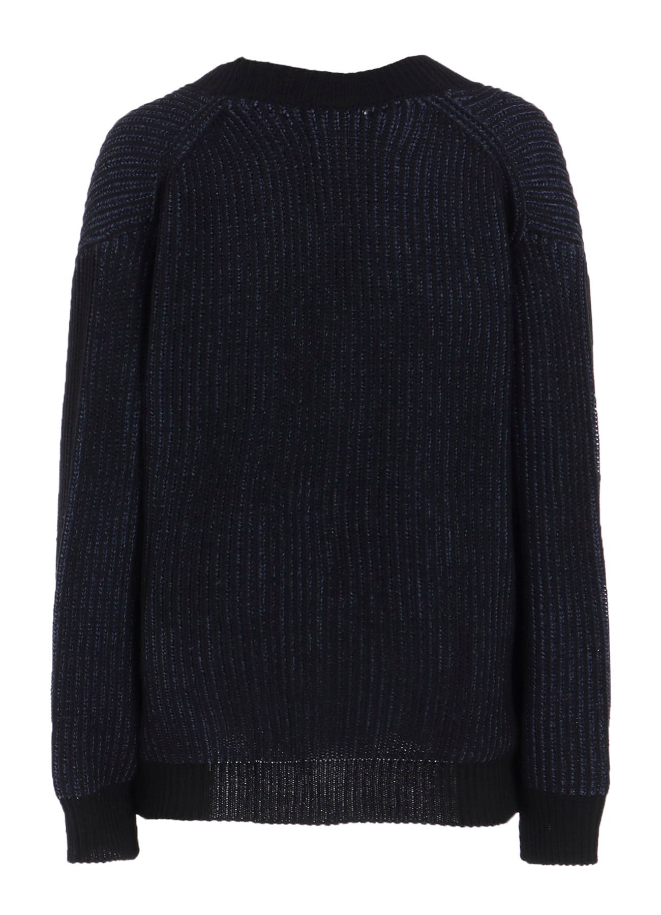 5G BULKY WOOL RIB STITCH V-NECK CARDIGAN(M Navy x Black): S'YTE
