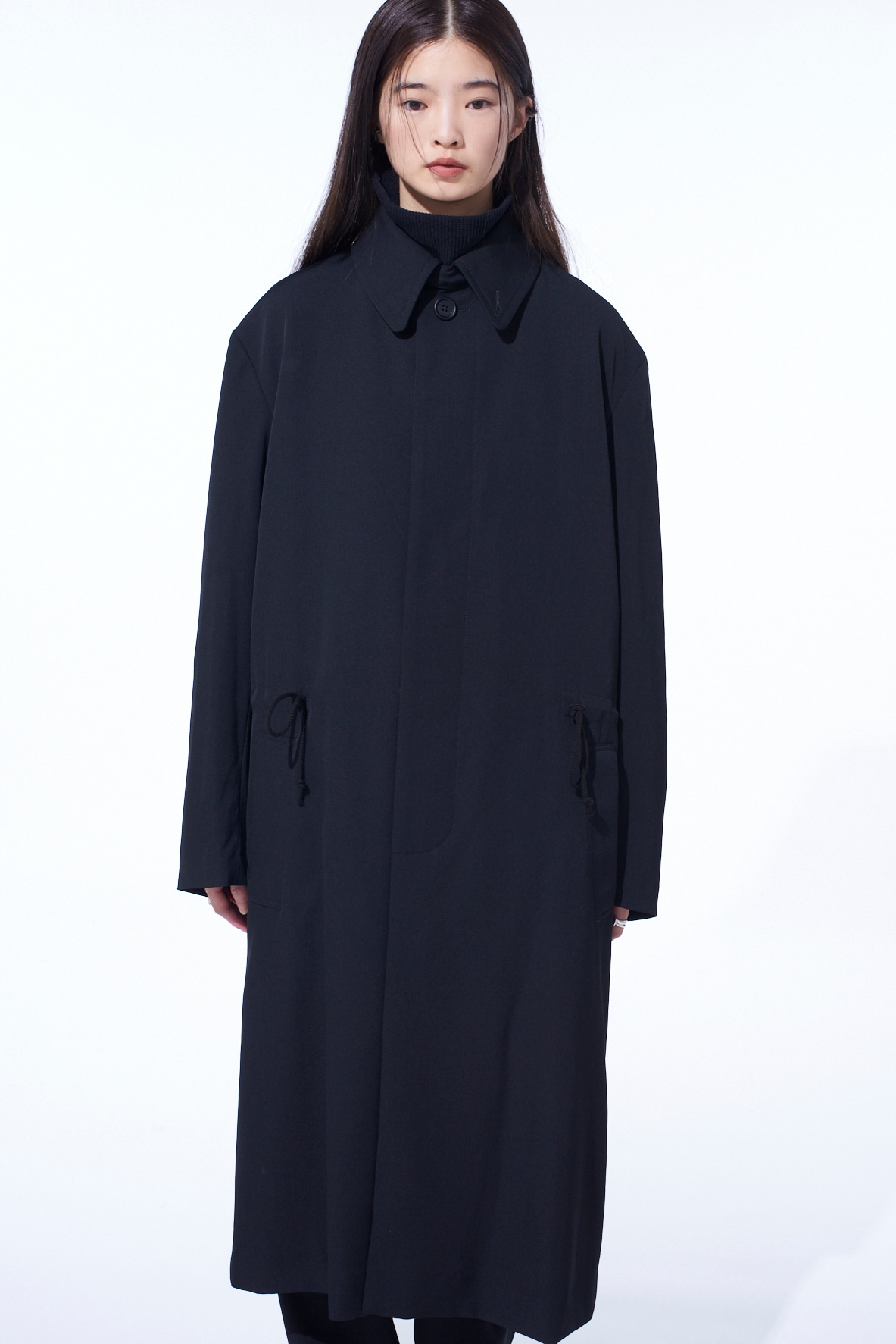 WASHER WOOL GABARDINE STAND COLLAR COAT(S Black): S'YTE｜THE SHOP