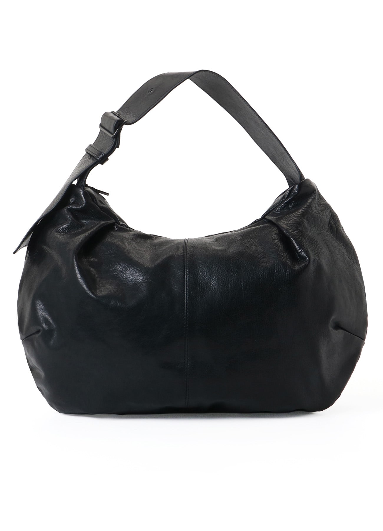 SURFACE-DYED SOFT TAN LEATHER GYOZA BAG(FREE SIZE Black): Y's｜THE