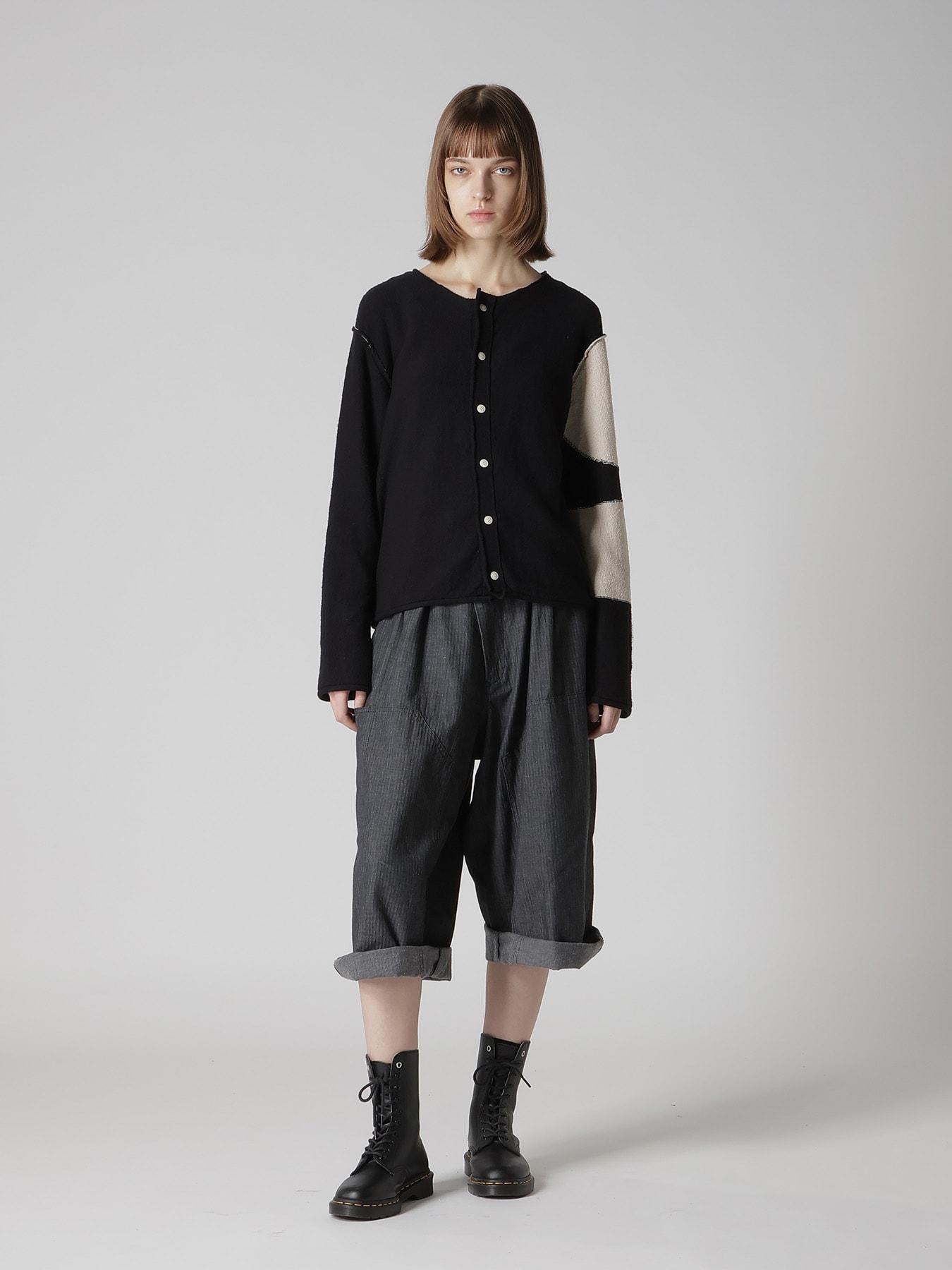 INTERSIA JERSEY ROUND NECK KNIT CARDIGAN(S Black): Y's｜THE SHOP