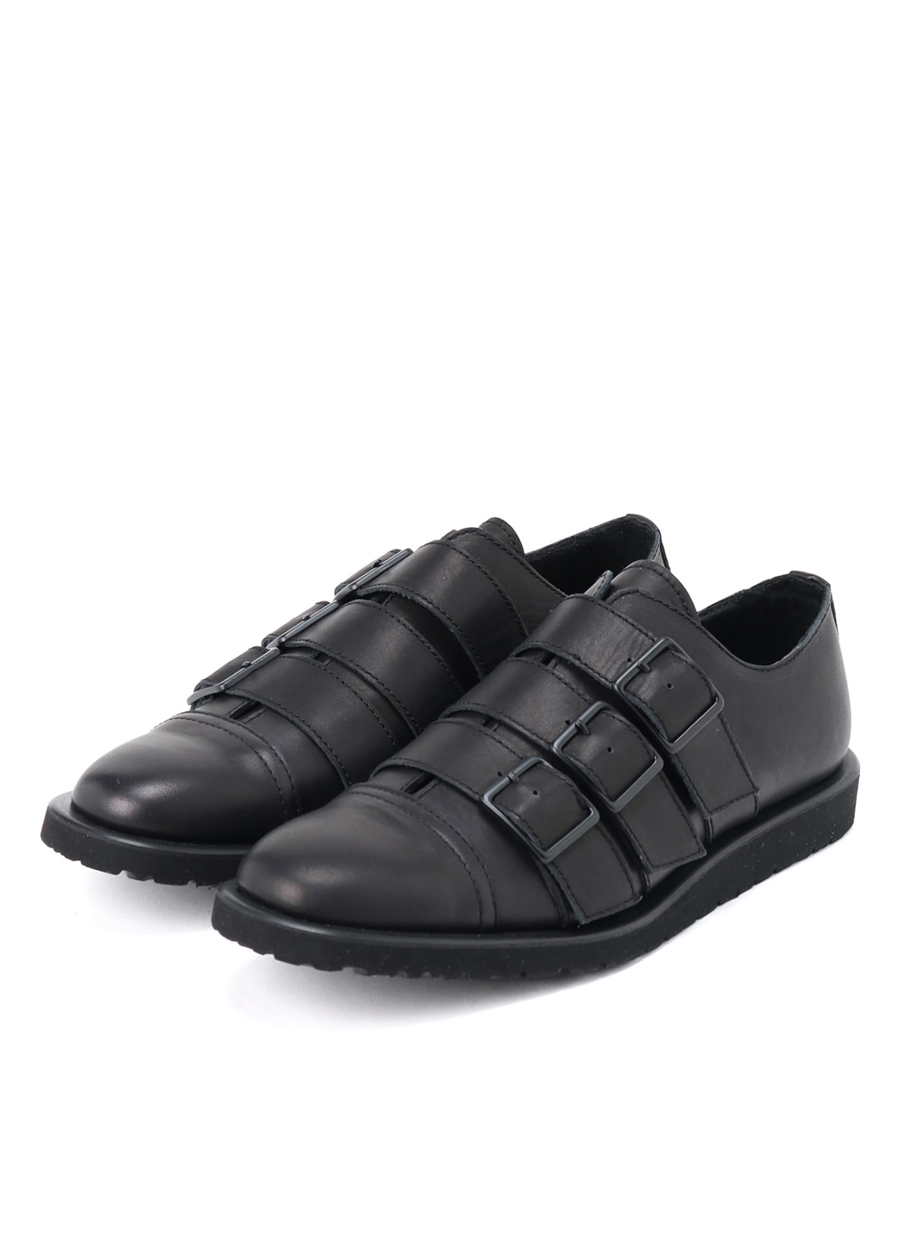 MATTE SMOOTH LEATHER BELTED SHOES(22.5 Black): Vintage｜Special
