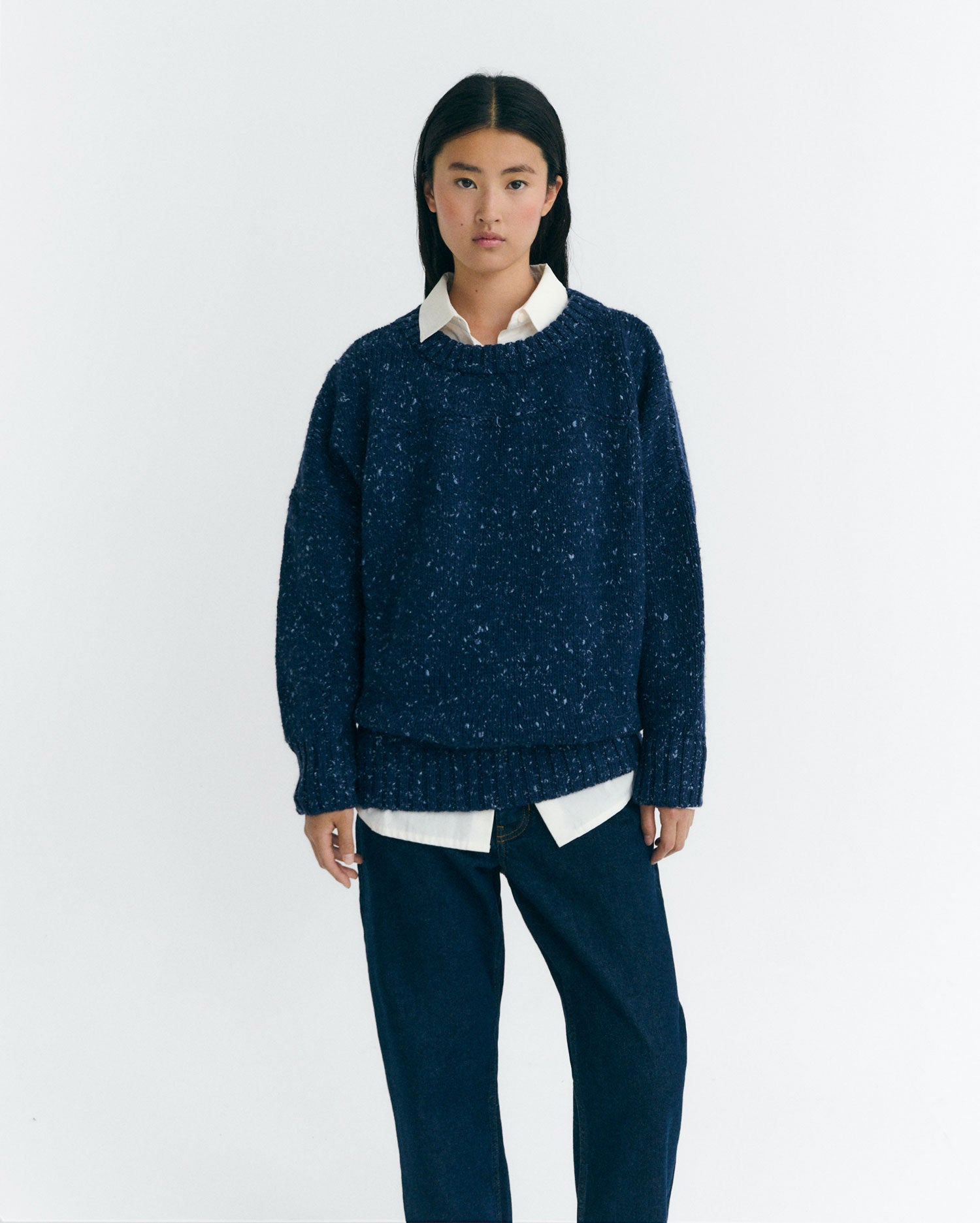 Women's Oversize Merino Wool Pullover Blue Liza | Thinking Mu