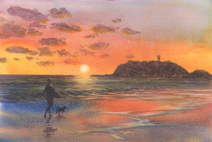 水彩画原画 夕暮れの渚 ＃416 | syoumei ｜インテリア絵画 アートの