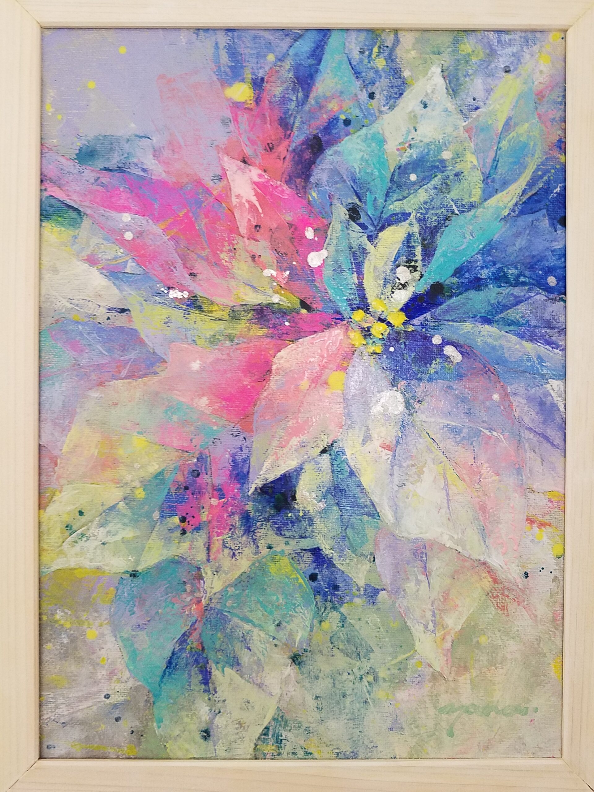 F4号額付】ポインセチア(青) | 柳澤 弥代恵 ｜インテリア絵画 アートの