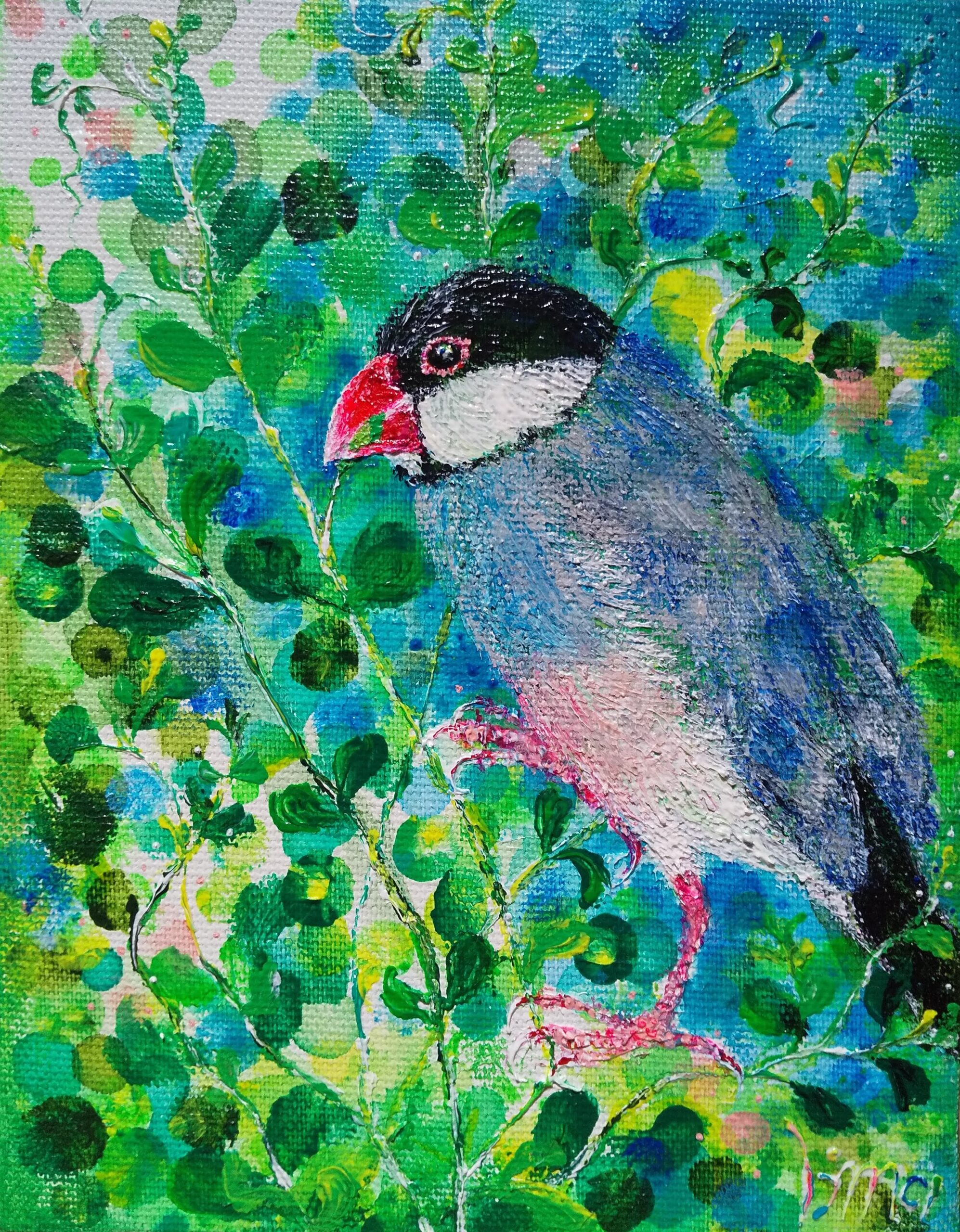 桜文鳥と豆苗畑 | bimako ｜インテリア絵画 アートの専門通販