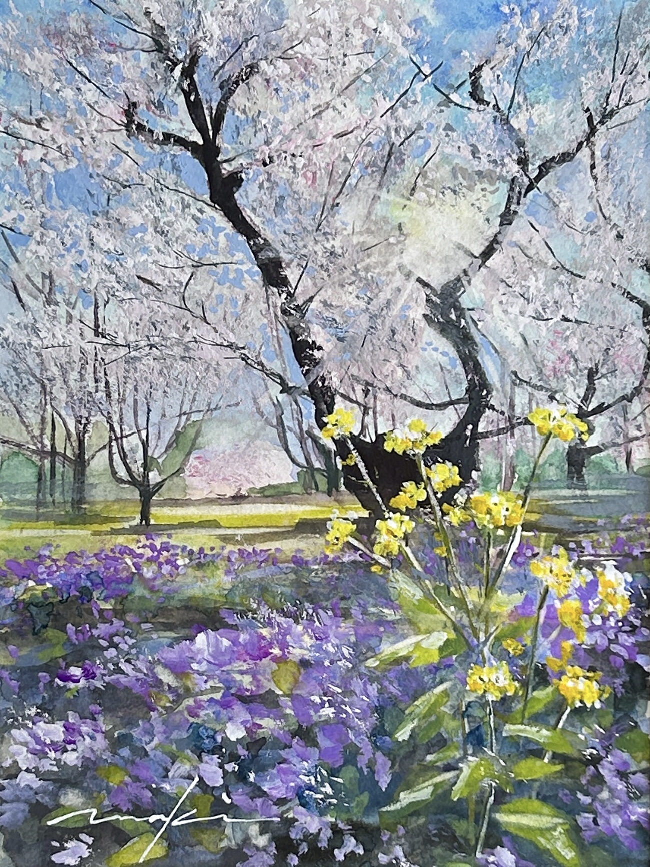 桜、菜の花、ムラサキハナナ | Maki Miyagawa ｜インテリア絵画 アート