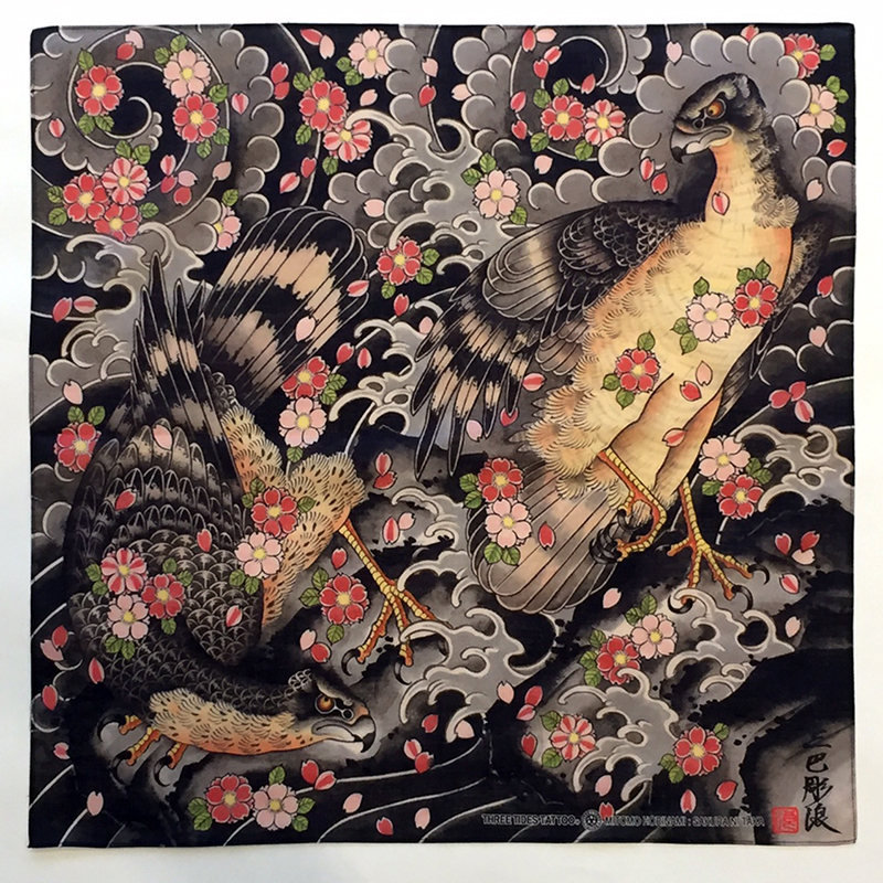 三巴堂 NAMI『桜に鷹』ハンカチ発売 – 三巴彫 | スリータイズ タトゥー