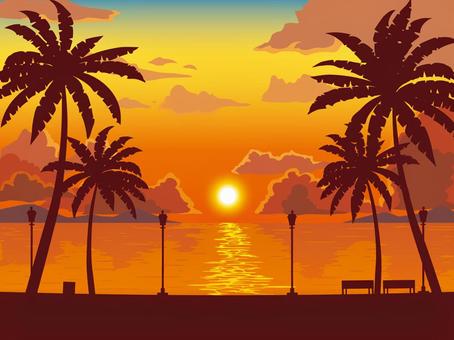 南国のビーチ（夕方）に似ているイラスト素材｜無料イラスト・フリー