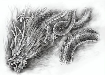 龍 水墨画風イラストイラスト - No: 1233075｜無料イラスト・フリー