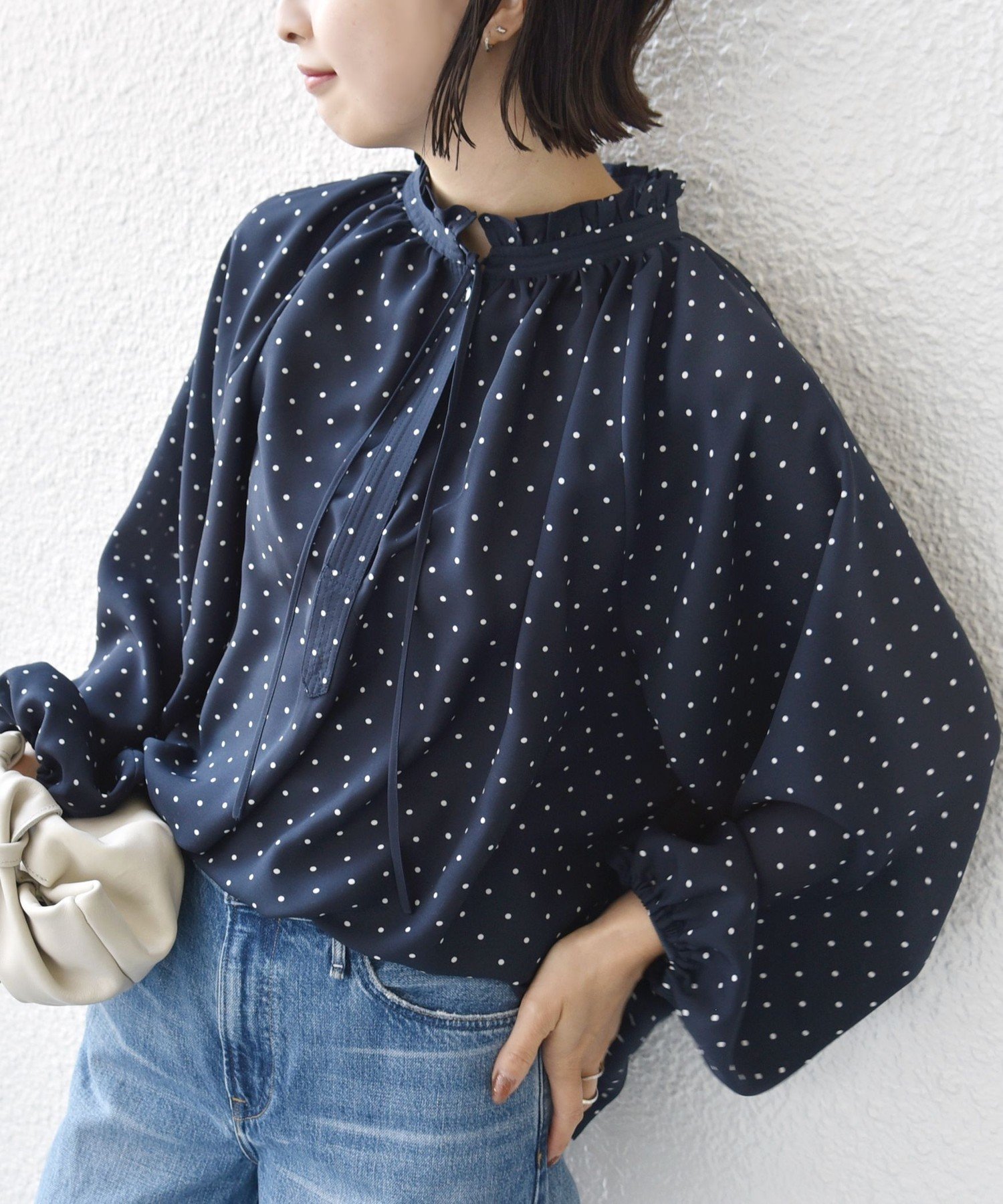 楽天市場】ドット ブラウス（カラーネイビー）（レディース
