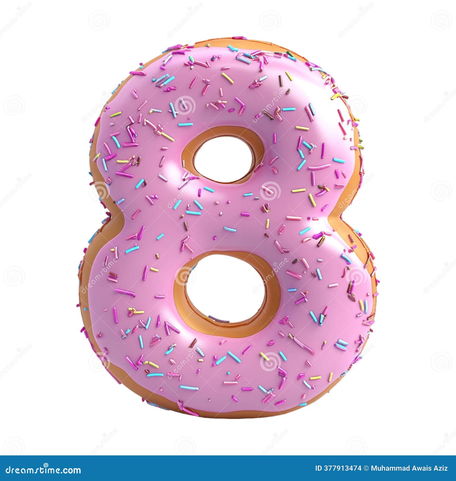 3D Rendering of a Alphabet Number 8 Made with Donut Cartoon on