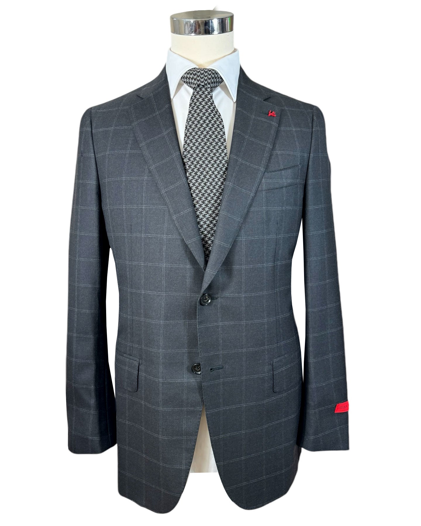 Isaia Suit Dark Gray Windowpane EU 52/ US 42 SALE - Tie Deals