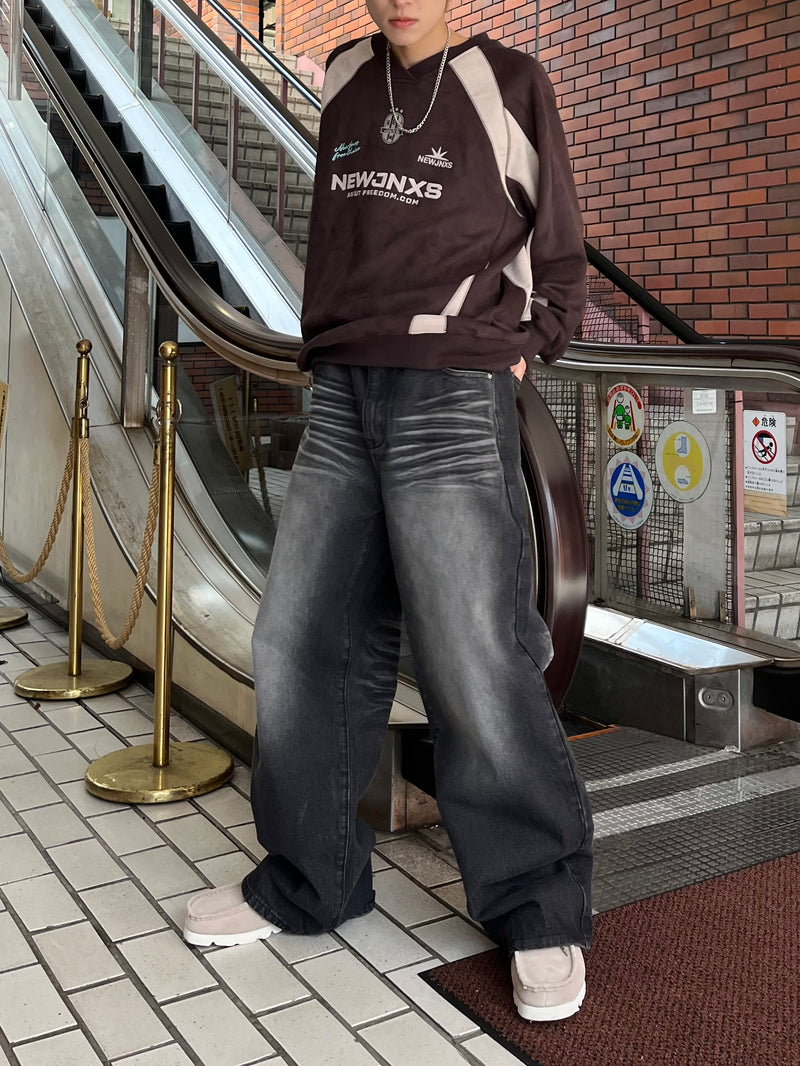 10日以内お届け】 ウォッシュドブラックバギーデニム L2011