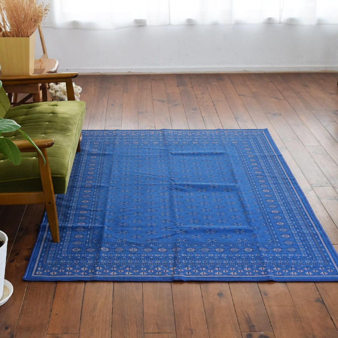 ヴィンテージ風ラグ TOCORU Series ブハラ ループ ブルー– ラグと