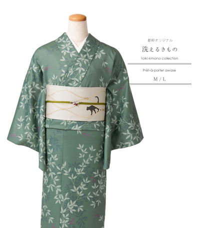 お仕立済み・袷】都粋オリジナル 洗える小紋（南天：モスグリーン）（M