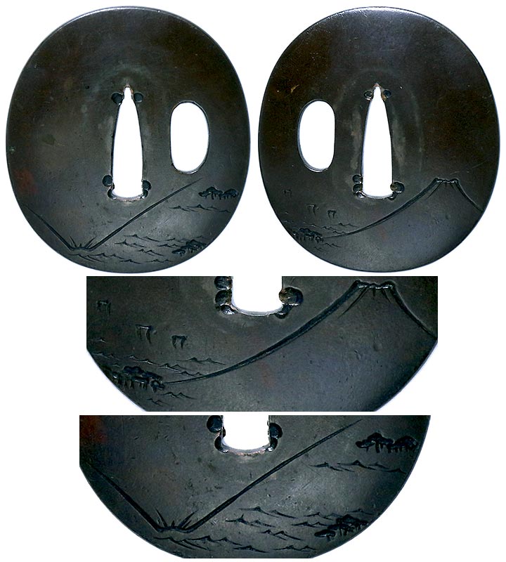 日本刀の鐔・鍔｜朧銀磨地富士図｜日本刀専門店・東京【十拳】