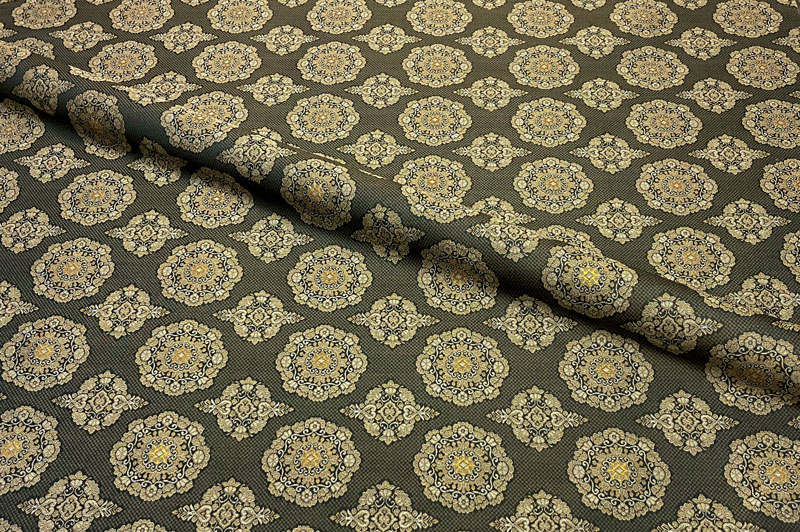 京西陣・正絹 錦裂 華文・高麗納戸（金糸入り）柄の和風生地通信販売